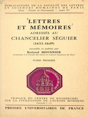 cover image of Lettres et mémoires adressés au chancelier Séguier (1)